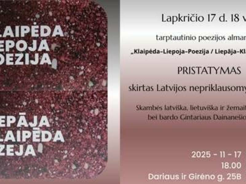 Poezijos almanacho „Klaipėda–Liepoja–Poezija / Liepāja–Klaipēda–Dzeja“  pristatymas
